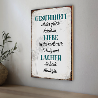 Holzschild Spruch 20x30cm Gesundheit Liebe Lachen Medizin