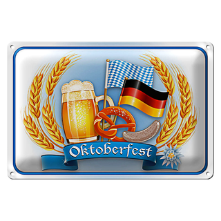 Blechschild Hinweis 30x20cm Oktoberfest Bier Brezel Wurst