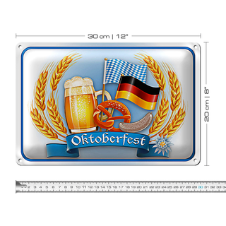 Blechschild Hinweis 30x20cm Oktoberfest Bier Brezel Wurst