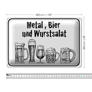 Blechschild Hinweis 30x20cm Bier und Wurstsalat