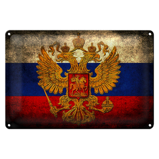 Blechschild Flagge 30x20cm Russland Fahne Wappen
