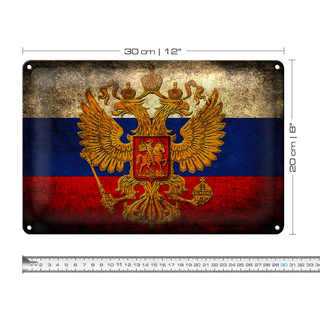 Blechschild Flagge 30x20cm Russland Fahne Wappen