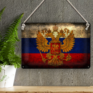 Blechschild Flagge 30x20cm Russland Fahne Wappen