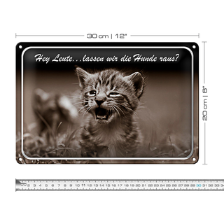 Blechschild Katze 30x20cm Hey lassen wir die Hunde raus?