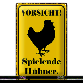 Blechschild Hinweis 20x30cm Vorsicht spielende Hühner Warnschild