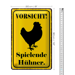 Blechschild Hinweis 20x30cm Vorsicht spielende Hühner Warnschild