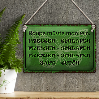 Blechschild Spruch 30x20cm Raupe sein fressen schlafen