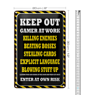 Blechschild Spruch 20x30cm Keep Out gamer at work killing