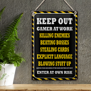 Blechschild Spruch 20x30cm Keep Out gamer at work killing