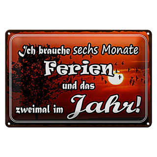 Blechschild Spruch 30x20cm brauche 6 Monate Ferien 2 Mal