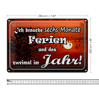 Blechschild Spruch 30x20cm brauche 6 Monate Ferien 2 Mal