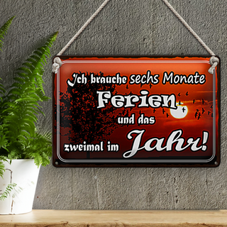 Blechschild Spruch 30x20cm brauche 6 Monate Ferien 2 Mal