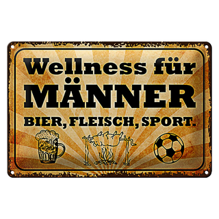 Blechschild Spruch 30x20cm Wellness Männer Bier Fleisch