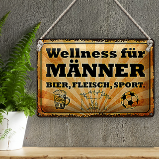 Blechschild Spruch 30x20cm Wellness Männer Bier Fleisch