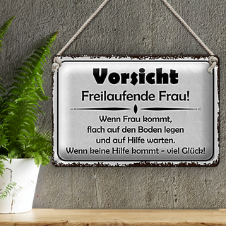 Blechschild Hinweis 30x20cm Vorsicht freilaufende Frau