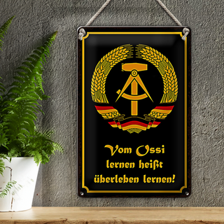 Blechschild Spruch 20x30cm Ossi lernen heißt überleben