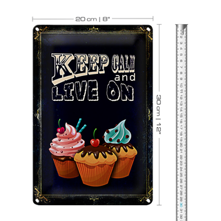 Blechschild Spruch 20x30cm Cupcake Keep Calm and live on