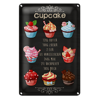 Blechschild Rezept 20x30cm Cupcake 120G Butter Zucker