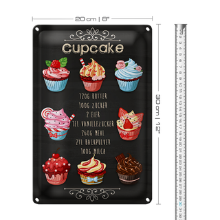 Blechschild Rezept 20x30cm Cupcake 120G Butter Zucker