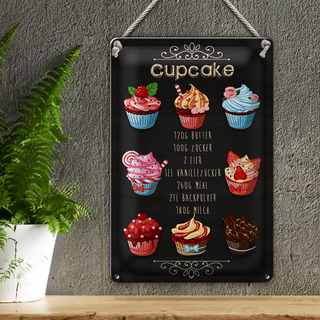 Blechschild Rezept 20x30cm Cupcake 120G Butter Zucker