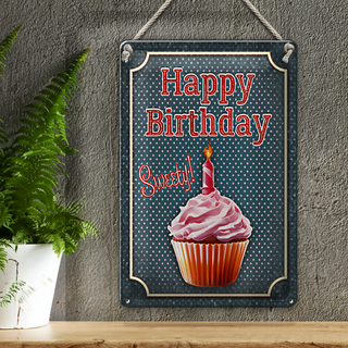 Blechschild Spruch 20x30cm Happy Birthday sweety! Kerze
