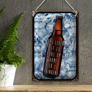 Blechschild Spruch 20x30cm Leben ist zurz um warmes Bier
