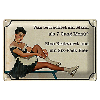 Blechschild Spruch 30x20cm 7-Gang-Menü Mann Wurst Bier