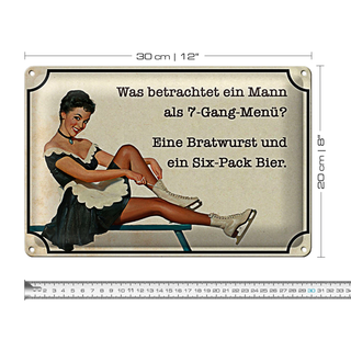 Blechschild Spruch 30x20cm 7-Gang-Menü Mann Wurst Bier