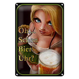 Blechschild Spruch 20x30cm Pinup Oh schon Bier Uhr ?