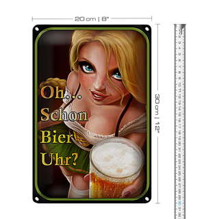Blechschild Spruch 20x30cm Pinup Oh schon Bier Uhr ?
