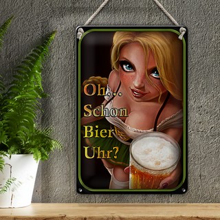 Blechschild Spruch 20x30cm Pinup Oh schon Bier Uhr ?