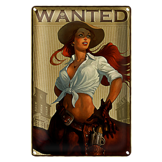 Blechschild Pinup 20x30cm wanted Cowgirl Wanddeko