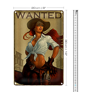 Blechschild Pinup 20x30cm wanted Cowgirl Wanddeko