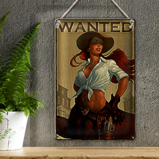 Blechschild Pinup 20x30cm wanted Cowgirl Wanddeko