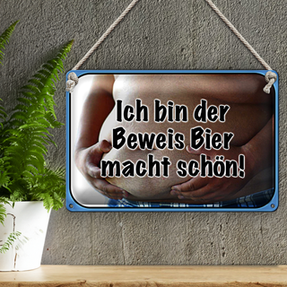 Blechschild Spruch 30x20cm bin Beweis Bier macht schön