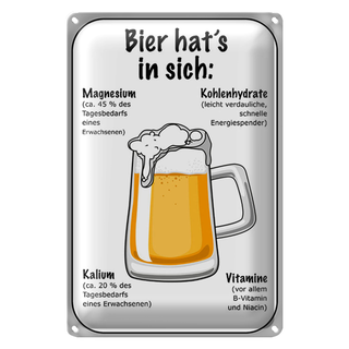 Blechschild Spruch 20x30cm Bier Magnesium Kalium Vitamine