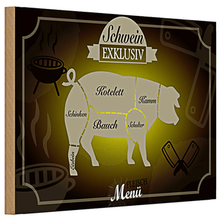 Holzschild Fleisch 30x20cm Schwein exklusiv Menü