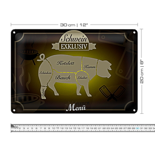 Blechschild Fleisch 30x20cm Schwein exklusiv Menü
