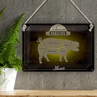 Blechschild Fleisch 30x20cm Schwein exklusiv Menü