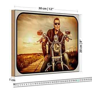 Holzschild Motorrad 30x20cm Mann Biker Sonnenuntergang