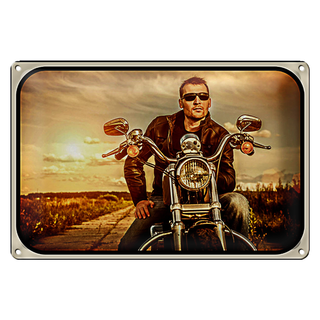 Blechschild Motorrad 30x20cm Mann Biker Sonnenuntergang