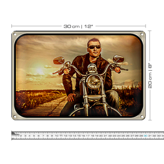 Blechschild Motorrad 30x20cm Mann Biker Sonnenuntergang
