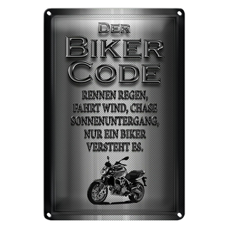Blechschild Motorrad 20x30cm Biker Code rennen Regen Wind