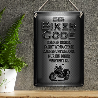Blechschild Motorrad 20x30cm Biker Code rennen Regen Wind