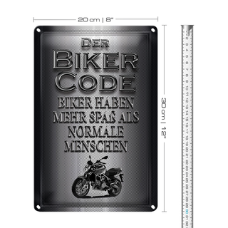 Blechschild Motorrad 20x30cm Biker Code mehr Spaß als normale