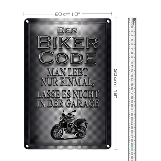 Blechschild Motorrad 20x30cm Biker Code man lebt nur einmal
