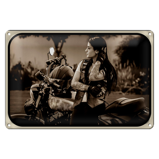 Blechschild Motorrad 30x20cm Bike Girl Frau biker Pinup