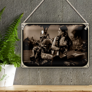 Blechschild Motorrad 30x20cm Bike Girl Frau biker Pinup