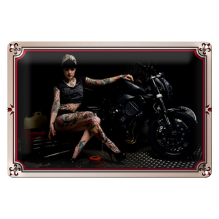 Blechschild Motorrad 30x20cm Bike Girl Pinup Frau Tattoo