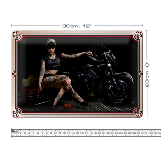 Blechschild Motorrad 30x20cm Bike Girl Pinup Frau Tattoo